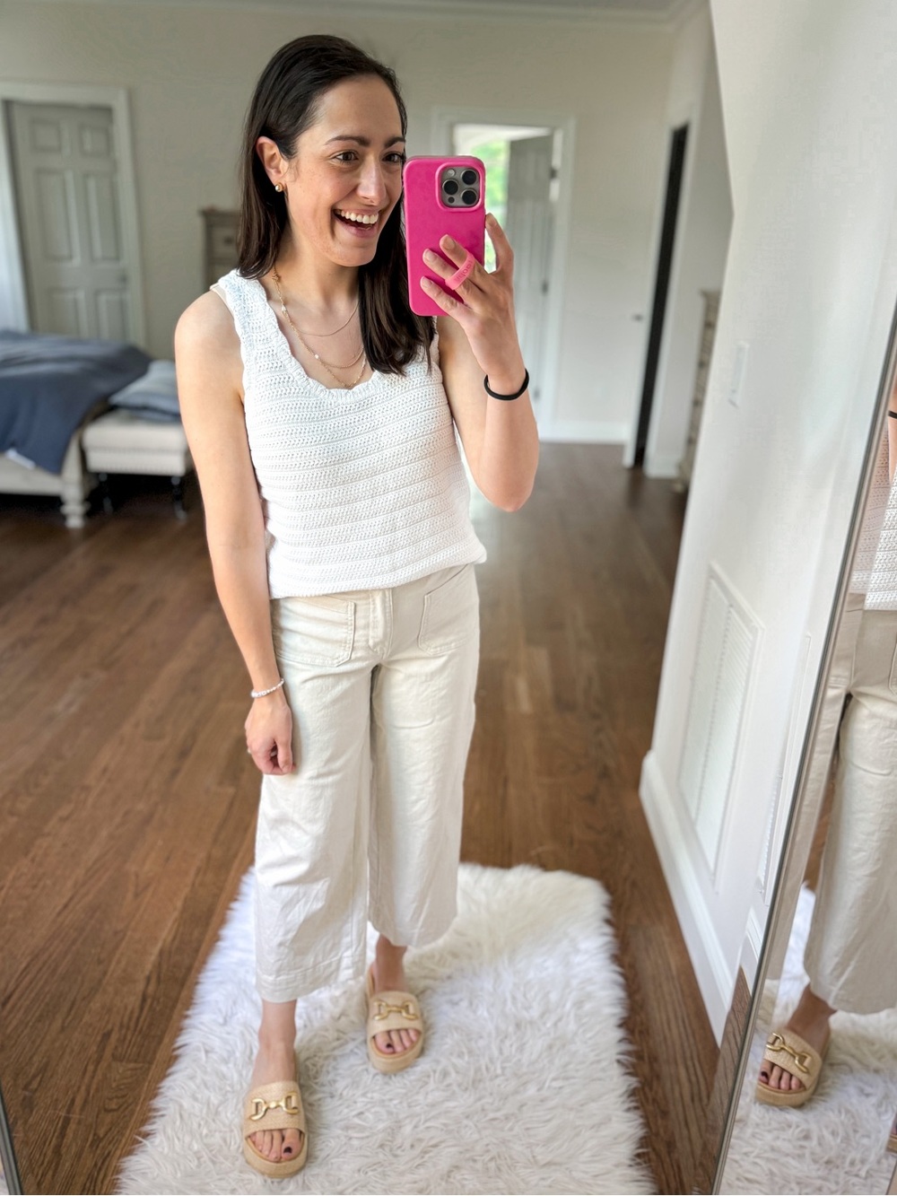 LOFT Palmer Cream Cropped Wide-Leg Pants